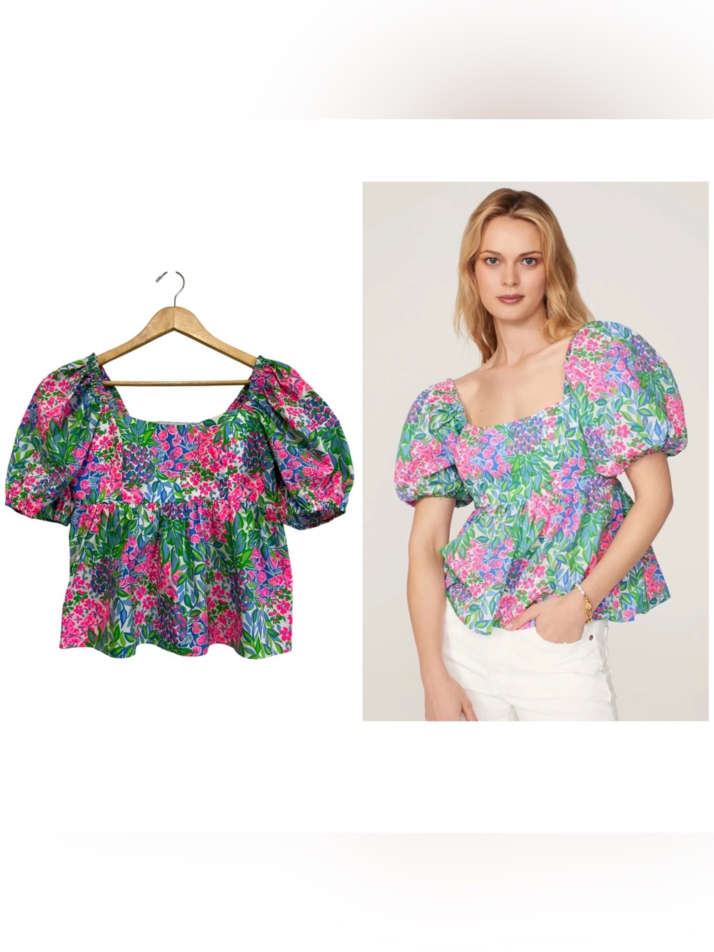 Lilly Pulitzer Kay Floral Puff-Sleeve Babydoll Top Multi A Cherry on Top Sz 4